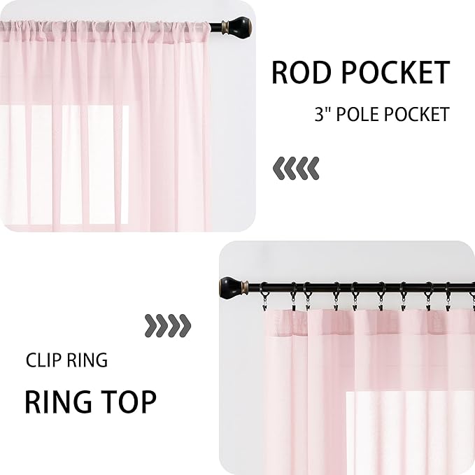 Tollpiz Sheer Door Curtains Closet Linen Textured Curtain Sheers Doorway Light Filtering Voile French Door Rod Pocket Curtains Patio Glass Door, 54 x 63 inches Long, Pink, Set of 1 Panel