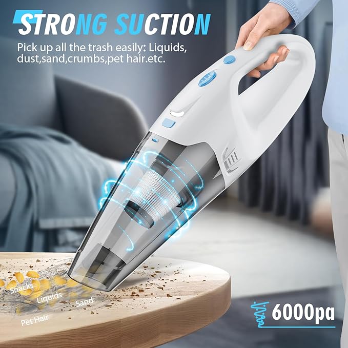 Handheld Vacuum Cordless,Car Hand Cordless Rechargeable,Powerful Suction Hand Held Vacuum with LED Light/Multi Accessories,1.6lbs Car Mini Portable Vacuum Cleaner for Home Office Pet