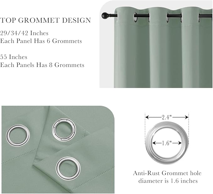 PONY DANCE Sage Green Curtains - 2 Panels Room Darkening Blackout Drapes for Living Room Grommet Top Thermal Insulated Window Treatment Panels for Bedroom, 55 x 80 inch