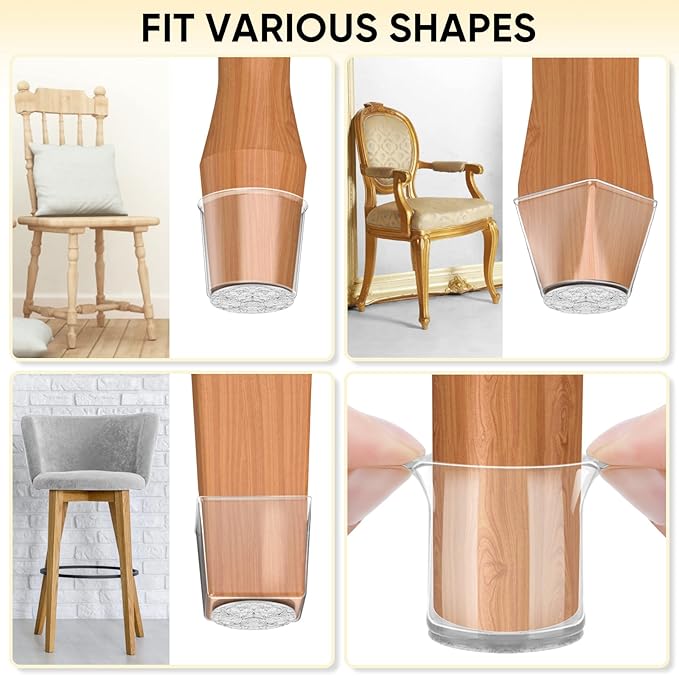 BALEINE 32 Pack Silicone Chair Leg Floor Protectors, Stool Leg Protectors Cap, Non-Slip Chair Leg Caps for Hardwood Floors (Clear & Large, 32 Pack)