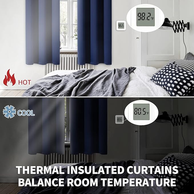 BGment Rod Pocket Blackout Curtains for Bedroom - Thermal Insulated Room Darkening Curtain for Living Room, 52 x 72 Inch, 2 Panels, Navy Blue