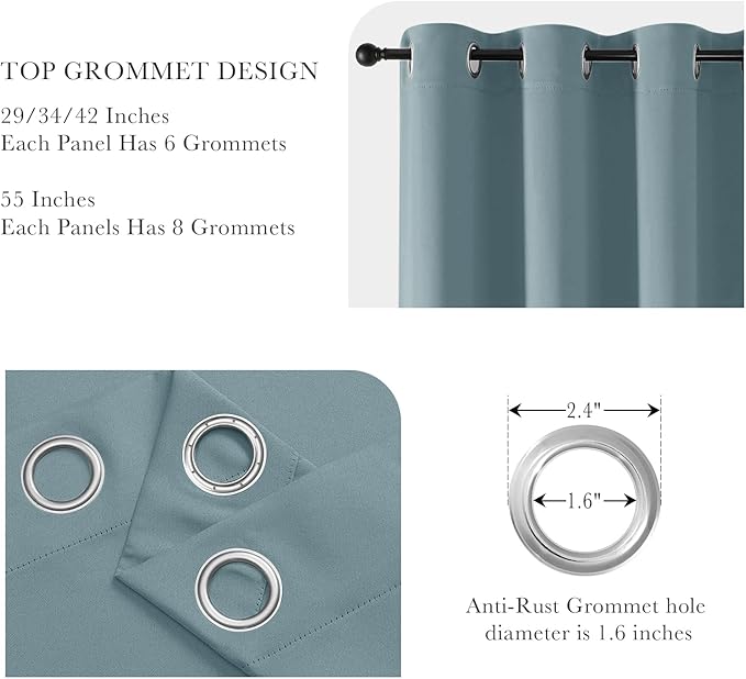 PONY DANCE Dusty Blue Short Blackout Curtains 36 inch Length for Kitchen, Privacy Small Black Out Grommet Half Window Drapes for Bathroom Cabinet Camper RV Bunk(W42 x L36 inch, 2 Panels)