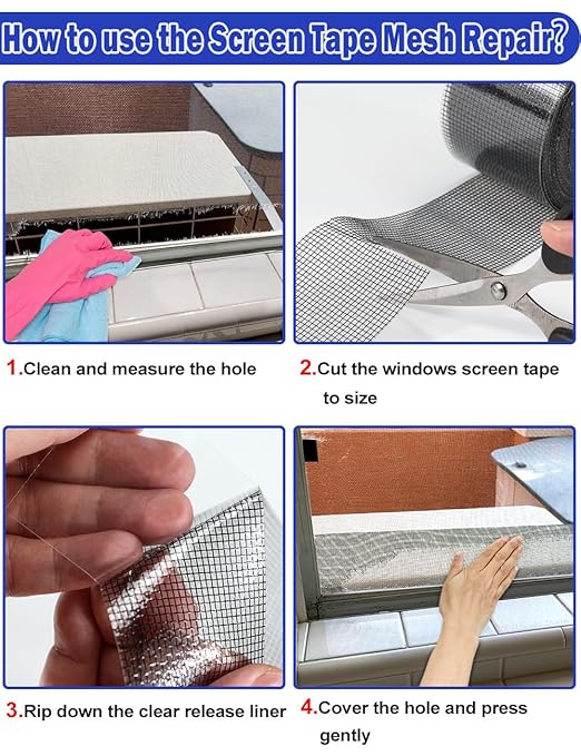 wohohoho Window Screen Repair Tape, 2 in X 40 FT (480IN) Gray Screen Patch Repair Kit, 3-Layer Strong Adhesive Invisible Screen Tape Mesh Repair for Windows, Doors Garage Mosquito Net Magnetic Screen