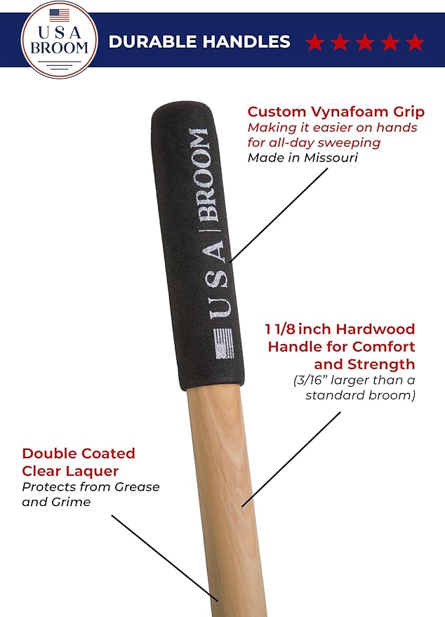 36" Heavy Duty Outdoor Push Broom with 60" Handle. Ideal for Ashpalt, Concrete & Heavy Debris. Durable American Made Steel Brackets-Stainless Steel Hardware. No Plastic. 100% Made in The USA.