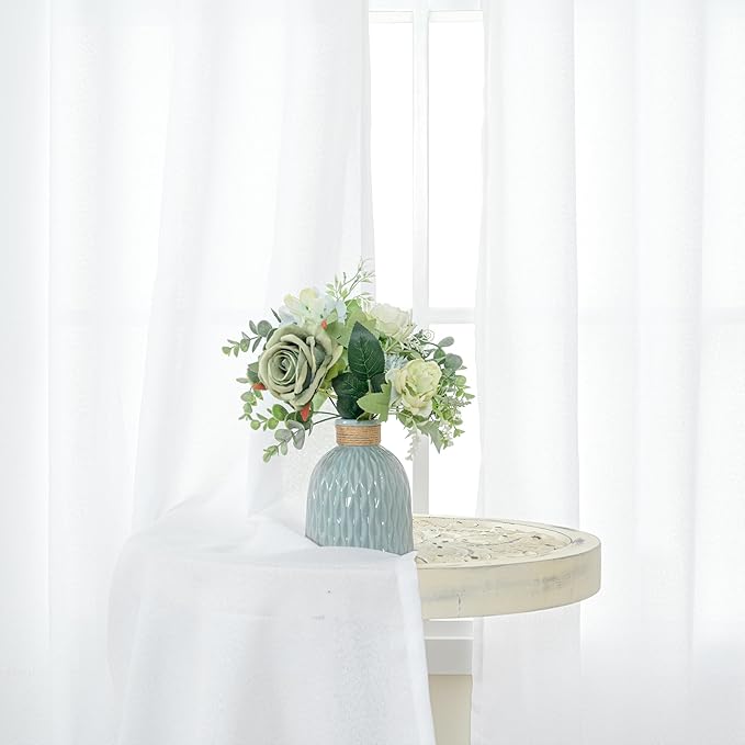 YoungsTex White Linen Cafe Curtains 36 Inch Length 2 Panels - Short Drapes Semi Sheer with Rod Pocket Back Tab Lightweight for Bathroom Kitchen Windows Over Sink, 42 X 36 Inch