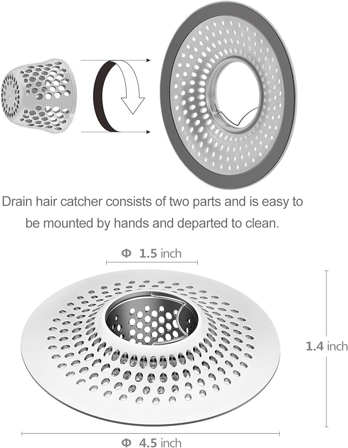 LEKEYE Shower Drain Hair Catcher/Bathroom Drain Cover/Bathtub Drain Strainer/Shower Stall Drain Protector(Pearl Chrome)