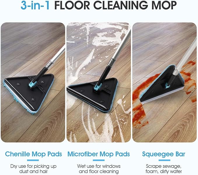 25 Feet High Ceilings Baseboard Wall Cleaner Mop with 18 Ft Extension Pole, Cobweb Duster, Window Cleaning Squeegee Kit (18ft)