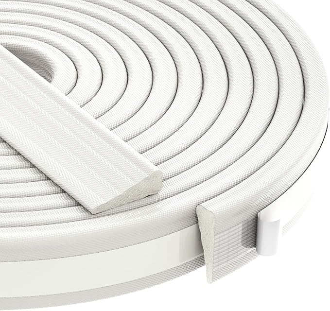 QDiShi 196" Wedge-Shape Weather Stripping Door Seal Weatherproof Foam Seals Self Adhesive Insulation Anti-Collision Strip Soundproofing Frame Insulation Tape Fits 0.13-0.31" Gaps(White)