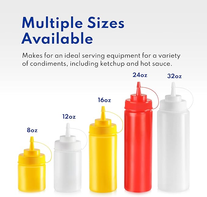 New Star Foodservice 26405 Squeeze Bottles, Plastic, Wide Mouth, 24 oz, Red, Pack of 6