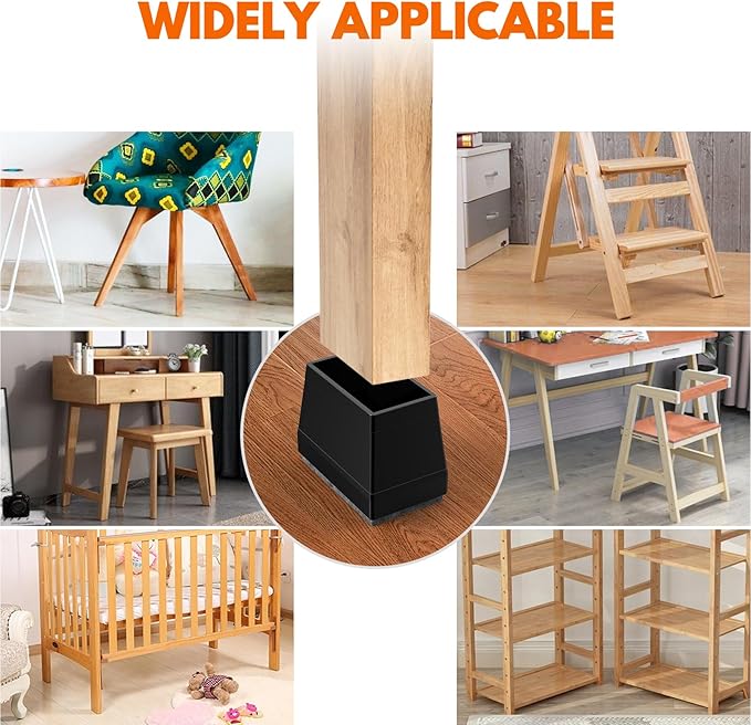 Rectangle Chair Leg Protectors for Hardwood Floors,16 PCS Silicone Covers to Protect Wood Tile Floors Felt Pads Furniture Leg Caps Reduce Noise. Easy to Move.(Black,1 x 1.75 Inch,Rectangle)