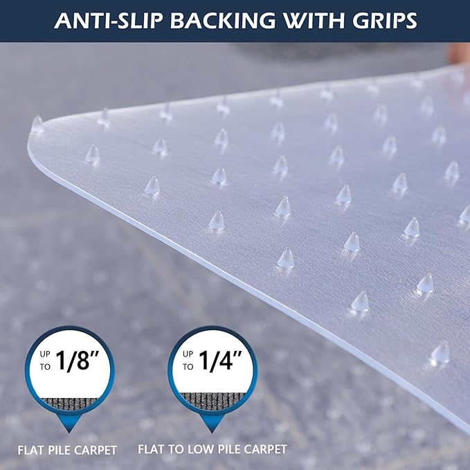 SALLOUS Clear Chair Mat for Carpet, 53" x 45" Heavy Duty Vinyl Floor Mat for Carpeted Floors, Gaming Chair Mat with Tap, Rolling Under Desk Floor Mat for Home Office