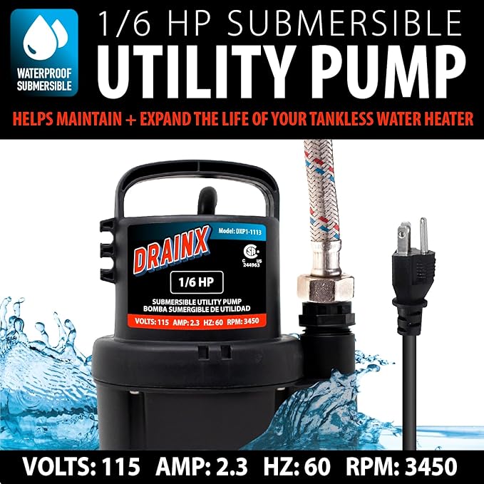 DrainX Tankless Water Heater Flushing Kit Includes Pump, Hoses, 5-Gallon Bucket, Concentrated Vinegar, and Replacement Filter for Rinnai Systems