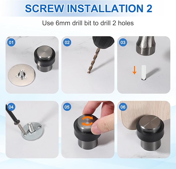 PATIKIL 2Set Round Door Stoppers, 60mm Stainless Steel Door Stop Doorstop Wedge Metal Cylinder Self Adhesive with Screw for Bottom of Door Floor Inside, Copper Tone