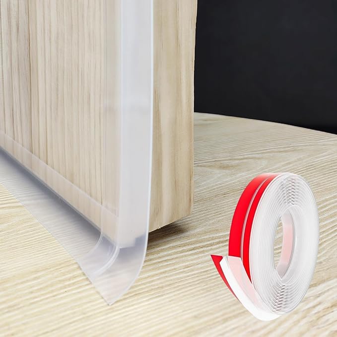 T Shape Door Seal Strip for Door & Windows Gaps，Draft Stopper Bottom Sweep Weather Stripping for Energy Saving, Noise Reduction,Easy Install (Transparent, 1.38" W x 19.7Ft)