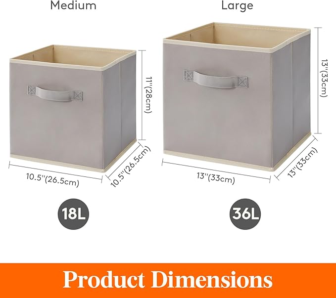Lifewit 13 Inch Cube Storage Bins, 8 Packs Storage Cubes Foldable Decorative Fabric Storage Baskets for Organizing Home Organizers with Handles for Shelves, Closet, Light Gray