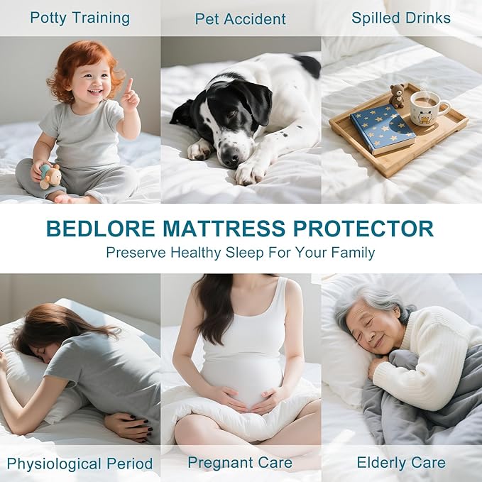 Waterproof Mattress Protector King Size - Breathable, Noiseless, Ultra-Soft Bed Cover, Mattress Pad Cover with Deep Stretchable Pockets 8"-21" (White)