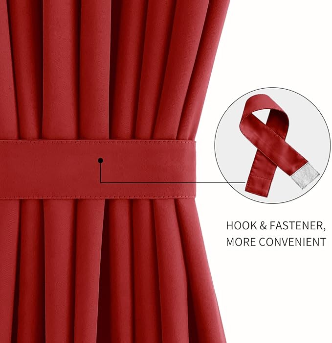 DWCN French Door Curtains – Rod Pocket Thermal Blackout Curtain for Doors with Glass Window, Christmas, Kitchen and Patio Doors for Privacy, 54 X 72 Inches Long, 1 Curtain Panel with Tieback, Red