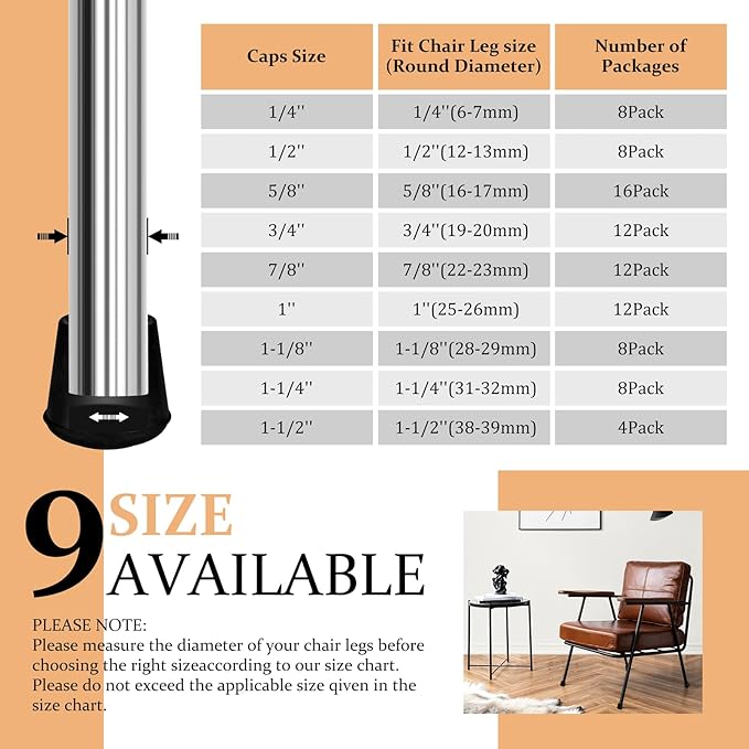 5/8" Round Rubber Chair Leg Tips Caps, 16 Pack Small Chair Leg Floor Protectors Small Furniture Legs Caps Non Slip Reduce Noise for Hardwood Floors (Black, Fit: 16mm to 17mm)