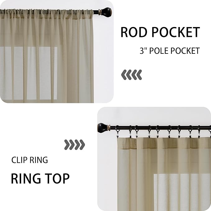 Tollpiz Sheer Door Curtains Closet Linen Textured Curtain Sheers Doorway Light Filtering Voile Patio Glass Door Rod Pocket Curtains French Door, 54 x 80 inches Long, Taos Taupe, Set of 1 Panel
