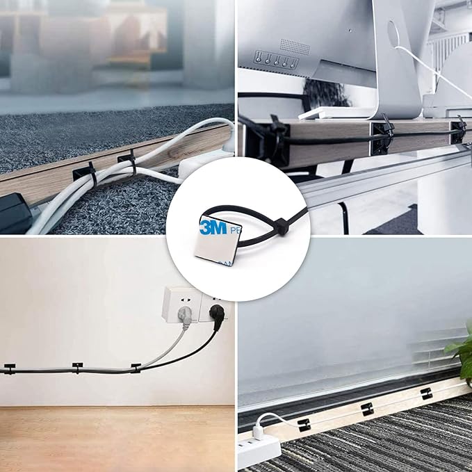 50 Set Cable Zip Tie Self Adhesive Mounts Kit with 6" Zip Ties, 3/4" Wire Holders Squares, Screws - Sticky Wire Fasteners Cable Clips Management Anchors Organizer