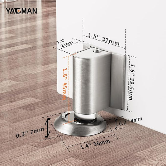 1 Pack Magnetic Door Stoppers Retractable Bottom of Door Holder No Drilling Mount Floor Door Stop with Screws and Adhesive Catch Door Keep Door Open Brushed Nickel BN-1