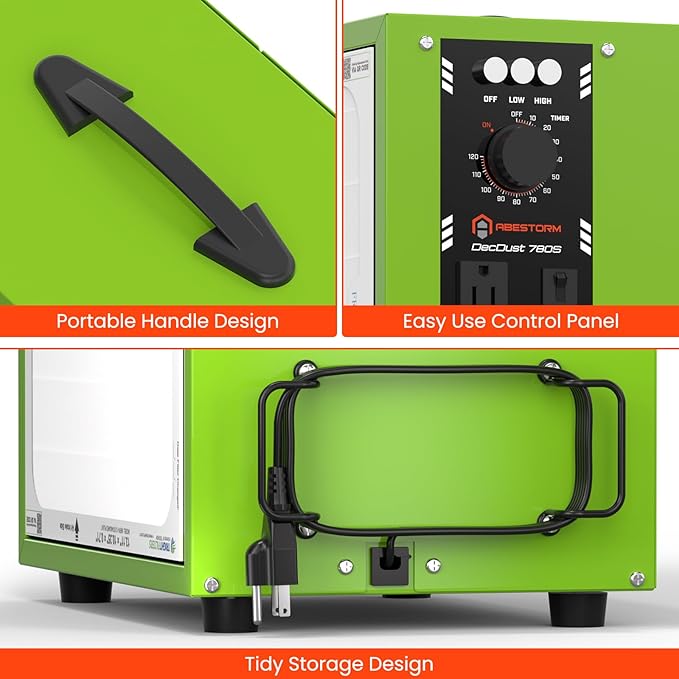Abestorm Tabletop Dust Collector for Woodworking, Portable Intake Air Filtration Systems, Movable Air Filter with Timer Function, Ideal for Garage Works Shop and Room Renovations