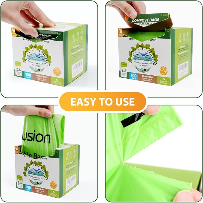 Compostable Bags,Trash bags 13+ gallon tall kitchen, Compostable Trash Lawn & Leaf Yard Waste Bags,Kitchen Compost Trash Bin Compatible,Extra Thick1.01 Mills,Certified by BPI and OK Compost(50count)