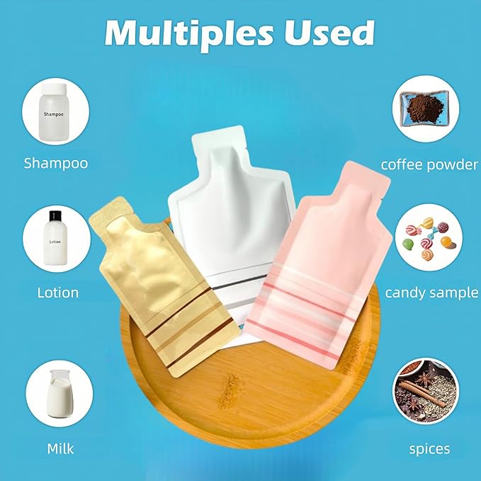 100 Pack 2.95x5.1 inch Heat Seal Sample Mylar Packets for Portable Travel Toiletries Empty Disposable Liquid Shampoo Pouch Single Serving Coffee Powder Condiments Food Storage (Pink)