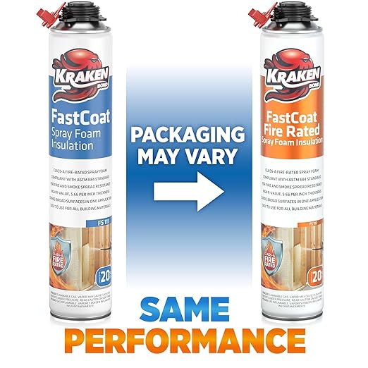 Kraken Bond Fastcoat Fire Rated Spray Foam Insulation Closed Cell in a Can 480 sq ft (24x27.1 oz.) (R-Value 11.32 / 2in) - Spray Foam for Garage Door, Attic, Wall Gun & Cleaner Not Included, 24 Pack