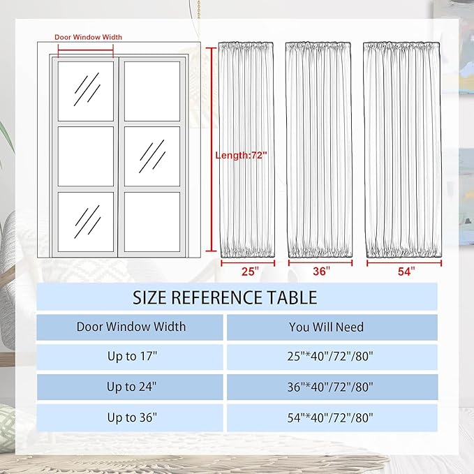 DWCN French Door Curtains – Rod Pocket Thermal Blackout Curtain for Doors with Glass Window, Kitchen and Patio Doors for Privacy, 36 X 72 Inches Long, 1 Curtain Panel with Tieback, Stone Blue