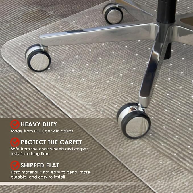 Azadx Heavy Duty Office Chair Mat for Carpet 45" x 53" Hard Material Chair Mat for Carpeted Floor Slip Resistant Carpet Protector for Home Office Easy Glide Desk Floor Mat for Office Chair on Carpets