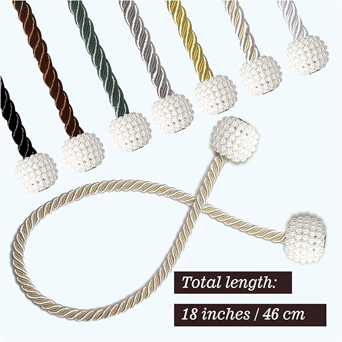 Hion Magnetic Curtain Tiebacks Golden 2pcs, Curtain Tiebacks Buckles Holdbacks Holders Hooks Clip for Home Bedroom Office Decorative Curtain