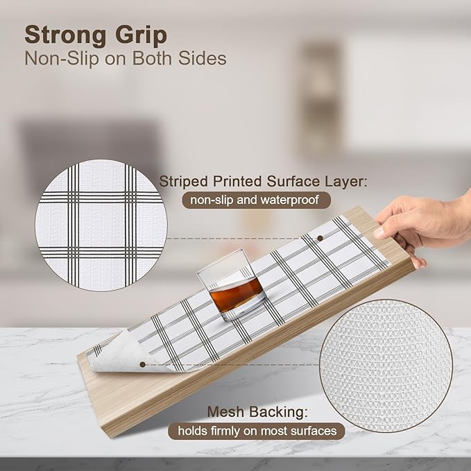 OcePor Non-Adhesive Drawer and Shelf Liner 12IN x 30FT，Non Slip Cabinet and Cupboard Liner, Kitchen Cabinet Liners for Shelves, Waterproof Drawer Shelf Liners for Cabinets/Bathroom Cupboard, Stripe