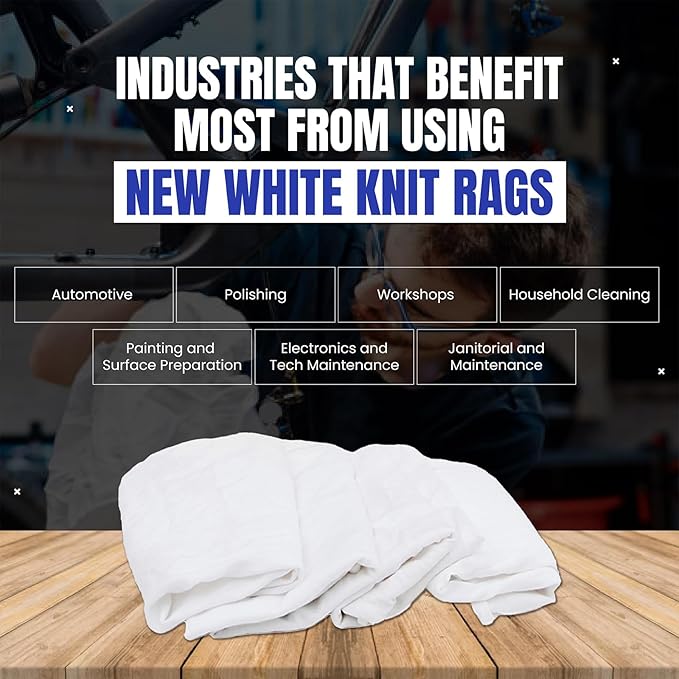Premium White Knit (50 lbs. Box of Rags) Cotton T-Shirt Cloth Wiping Rags - Shop Cleaning Tshirt Cloths in a Box, Staining & Finishing Rag for Auto, Grease, Paint & Wood