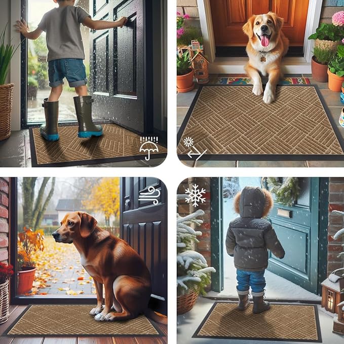 Smiry Front Door Mat Outside Entrance, Heavy Duty Outdoor Indoor Mat, Natural Rubber Doormat, Non Slip, Trap Dirt and Moisture, Easy Clean, Low Profile Patio Porch Entryway Mat, 59x23, Coffee