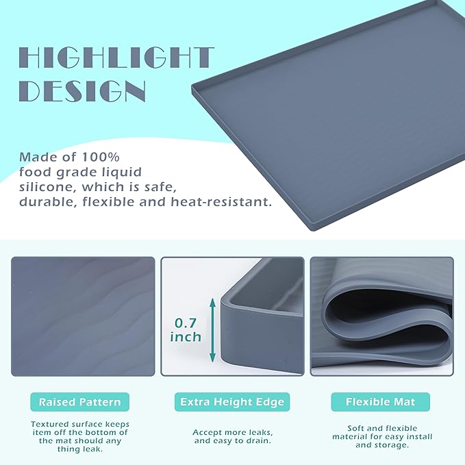 URMONA Waterproof Silicone Under Sink Mat 28'' x 22'' Shelf Liner for Kitchen and Bathroom, Cabinet and Counter Protector, Storage and Organizers, Litter Mat, Pet Cat Puppy Essentials(Light Grey)