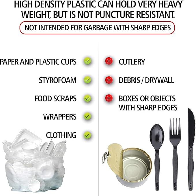 Aluf Plastics High Density Trash Bags, 12-16 Gallon, 500 Count, 16 Micron (eq), 24" x 33", Clear, For Bathroom, Office, Industrial, Commercial, Janitorial, Municipal, & Recycling