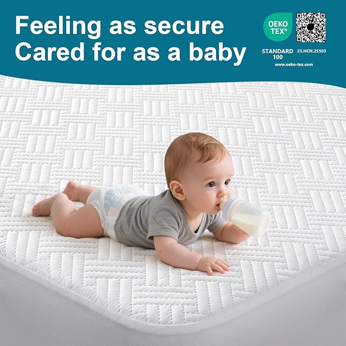 Waterproof Mattress Protector King Size - Breathable, Noiseless, Ultra-Soft Bed Cover, Mattress Pad Cover with Deep Stretchable Pockets 8"-21" (White)