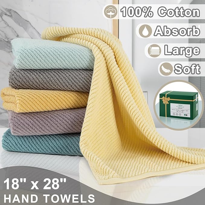 VOOVA & MOVAS Taupe Hand Towels for Bathroom, Large 18"x28" | 100% Cotton | Lightweight | Thick | Quick Dry | Soft | Absorb, Beige Bath Hand Towels Set of 4, Bathroom Essentials, Tan