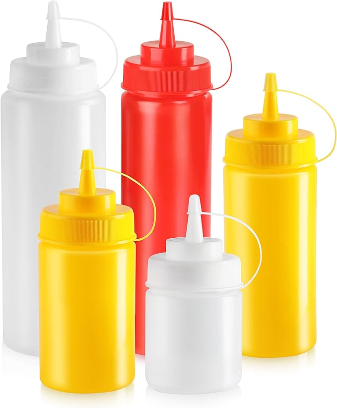 New Star Foodservice 26405 Squeeze Bottles, Plastic, Wide Mouth, 24 oz, Red, Pack of 6