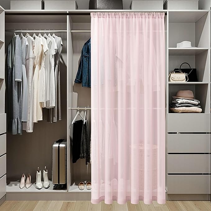 Tollpiz Sheer Door Curtains Closet Linen Textured Curtain Sheers Doorway Light Filtering Voile French Door Rod Pocket Curtains Patio Glass Door, 54 x 63 inches Long, Pink, Set of 1 Panel