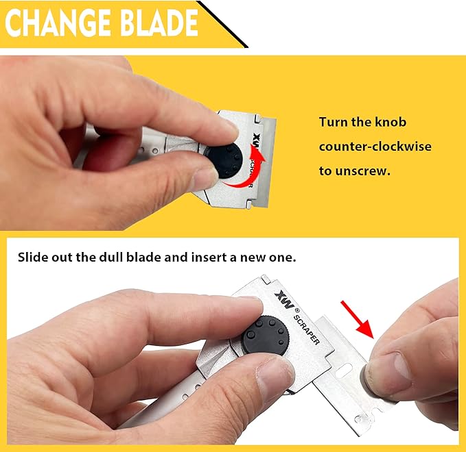 XW Razor Blade Paint Scraper Set, Heavy Duty Putty Knife with Quick Blade Change, Extra 20 PCS Blades Included, 2-Pack