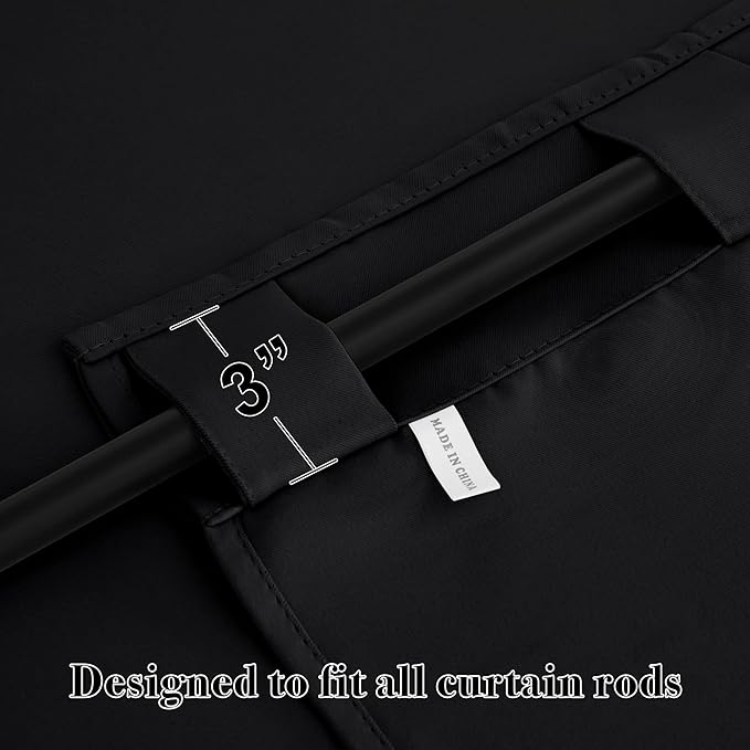 RYB HOME Short Black Curtains for Bedroom, Blackout Thermal Insulated Curtains and Drapes Small Window Treatment Privacy Shades for Kitchen Farmhouse Closet, W42 x L63 inch, 2 Panels