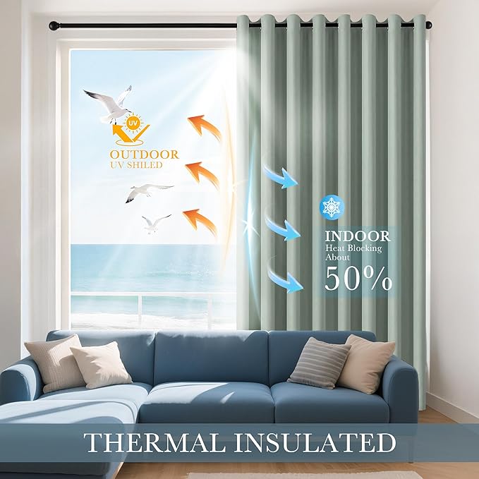 PONY DANCE Sage Green Curtains - 2 Panels Room Darkening Blackout Drapes for Living Room Grommet Top Thermal Insulated Window Treatment Panels for Bedroom, 55 x 80 inch