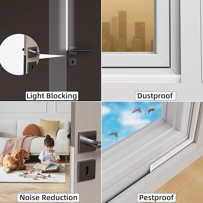 9.8 Ft Weather Stripping Seal Strip for Doors/Windows,Soundproofing Window Insulation Draft Stopper for Winter, Selfadhesive Foam Weather Strip for Door Frame,Door Gap Filler Noise Blocker(White)
