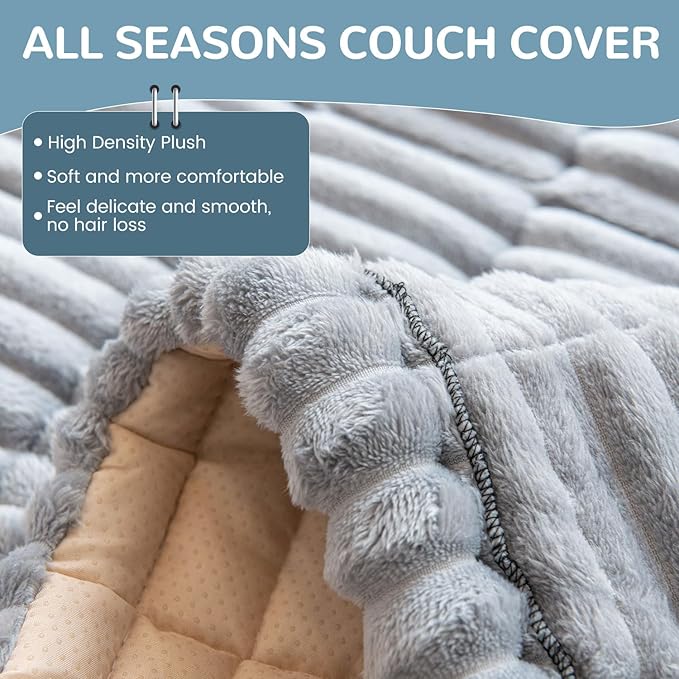 OTOB Couch Covers for 3 Cushion Sofa Pet Friendly, Plush Fuzzy Non Slip Sofa Covers Washable, Soft All Seasons Sofa Slipcovers Furniture Protector Dog Bed Mat (Gray, 27.6" x 82.7")