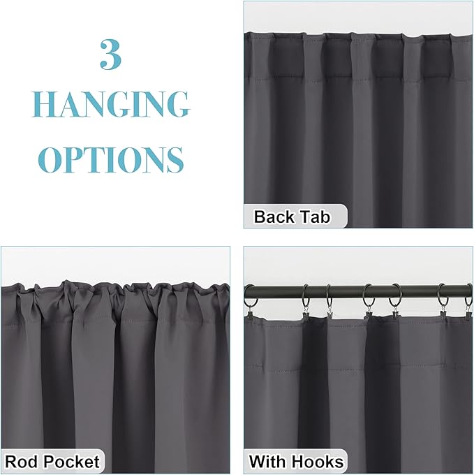 RYB HOME Grey Blackout Curtains - Thermal Insulated Window Drapes for Bedroom Kitchen Dining, Sunlight Block Blinds for Nursery Kid's Room, 42 Width by 54 Length, Gray, 2 Panels