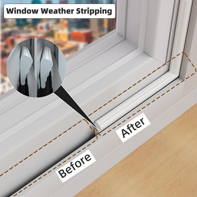 9.8 Ft Weather Stripping Seal Strip for Doors/Windows,Soundproofing Window Insulation Draft Stopper for Winter, Selfadhesive Foam Weather Strip for Door Frame,Door Gap Filler Noise Blocker(White)