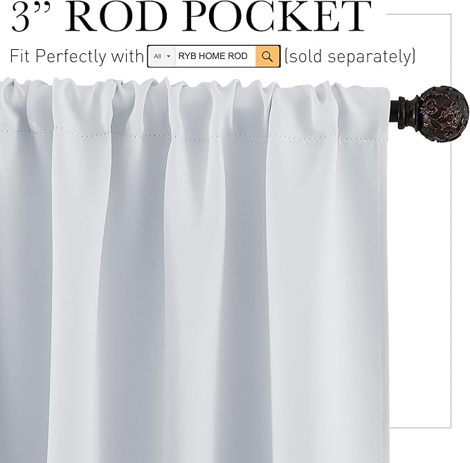 RYB HOME Extra Long Curtains 108 inches Length, Blackout Curtains for Living Room Ceiling to Floor Privacy Dividers Picture Window Drapes for Dining Room, W52 x L108 inches, 2 Pieces