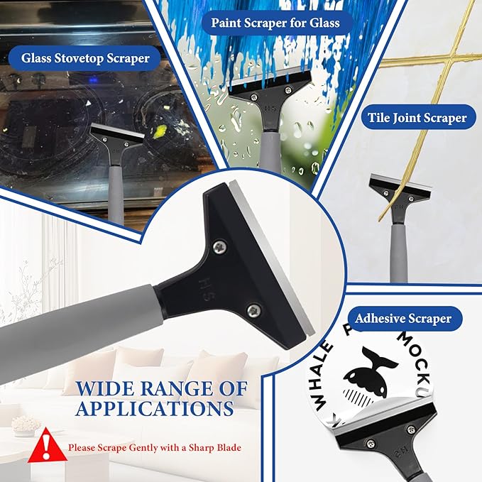 Floor Scraper Telescopic, 38 to 52in 4Inch Razor Blade Floor Scrapers Long Handle Heavy Duty Extension Pole Metal Paint Scraper with 10PCS Extra Metal Blades Paint Scraper (Gray, 4Feet)